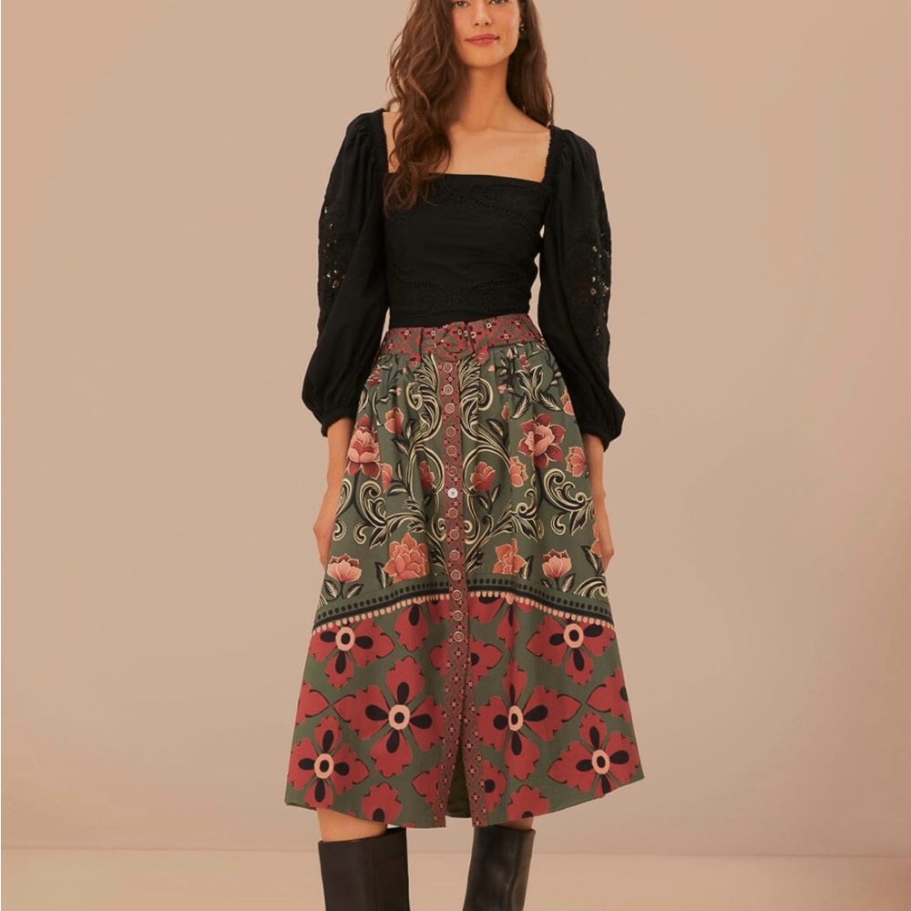 FARM Rio Arabesque Floral Midi Skirt